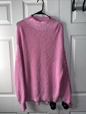 aerie Pink Chunky Ribbed Turtleneck Sweater